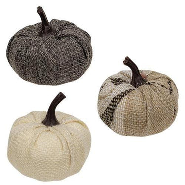 4 Pack Cream & Gray Burlap Pumpkins 225 - The Fox Decor